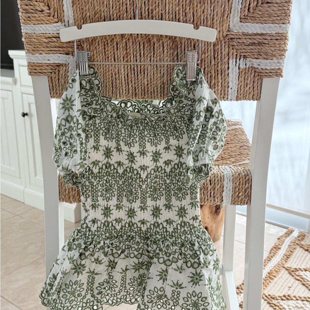 Marlow Green and White toddler Eyelet Dress 2-3t